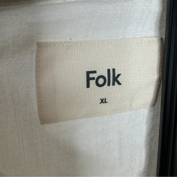 NWT Folk White Casual Linen Button Down Shirt with Black/Ivory Embroidery XL - Picture 5 of 6